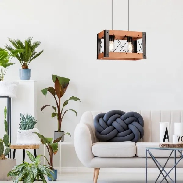 Csillár zsinóron FRIDA 2xE27/60W/230V fekete/barna bükk