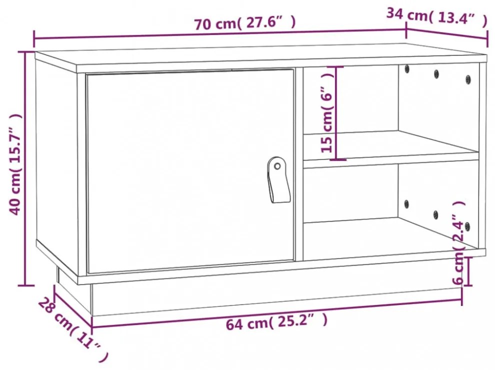 fekete tömör fenyőfa TV-szekrény 70 x 34 x 40 cm