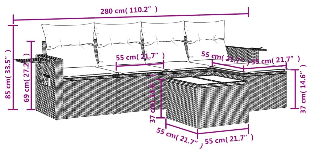 6 részes fekete polyrattan kerti ülőgarnitúra párnákkal