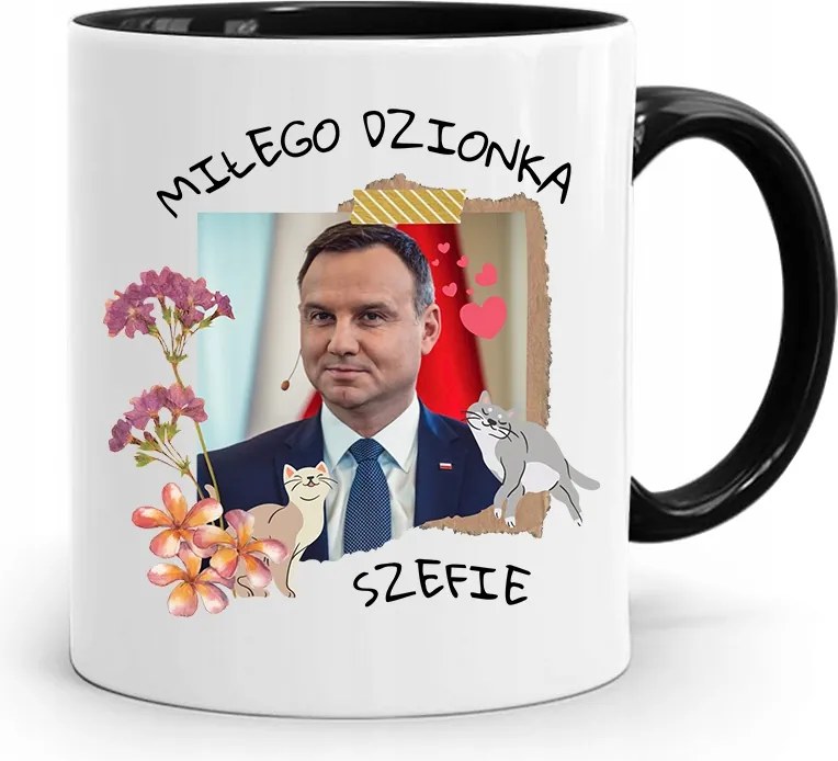 Andrzej Duda Elnök Fekete Bögre Ajándék fényképes nyomtatással