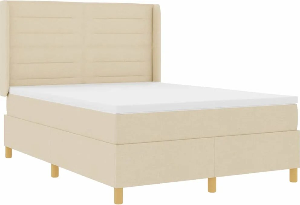 vidaXL Boxrugós ágy matracmal fejtámlával Krém 140 x 190 cm szövet