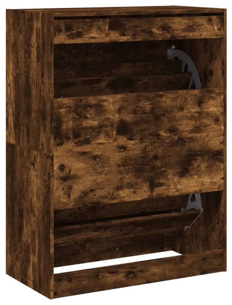 füstös tölgy cipőszekrény 2 kihajtható fiókkal 80x42x108 cm