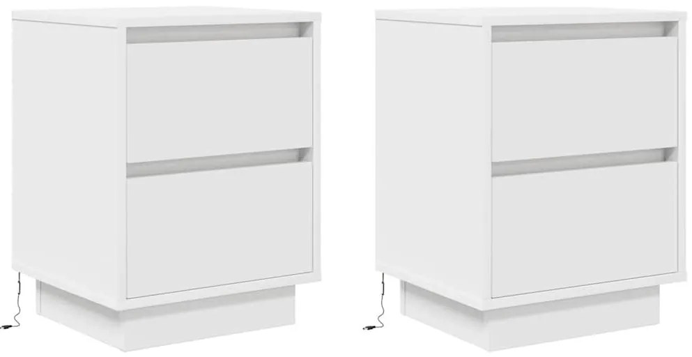 2 db fehér éjjeliszekrények LED világítással 38x34x50 cm