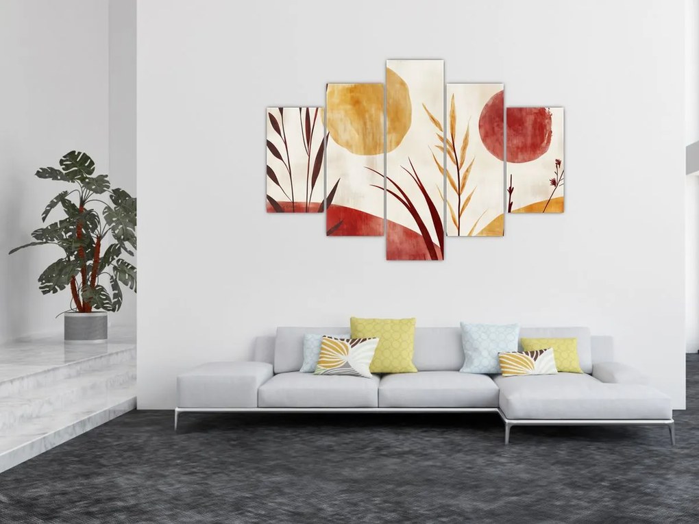 Kép - Növények és körök (150x105 cm)