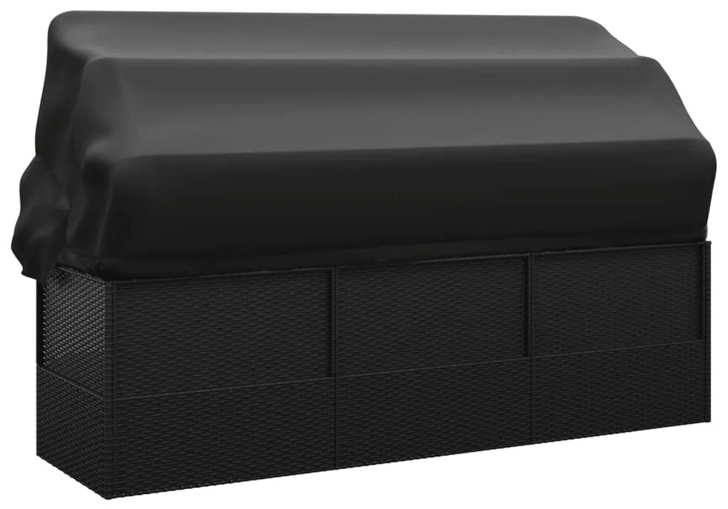 Fekete polyrattan kültéri társalgókanapé tetővel és párnákkal