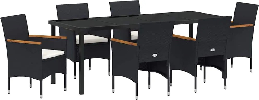 vidaXL Kert étkező szett párnával 7 pcs Fekete polirattan