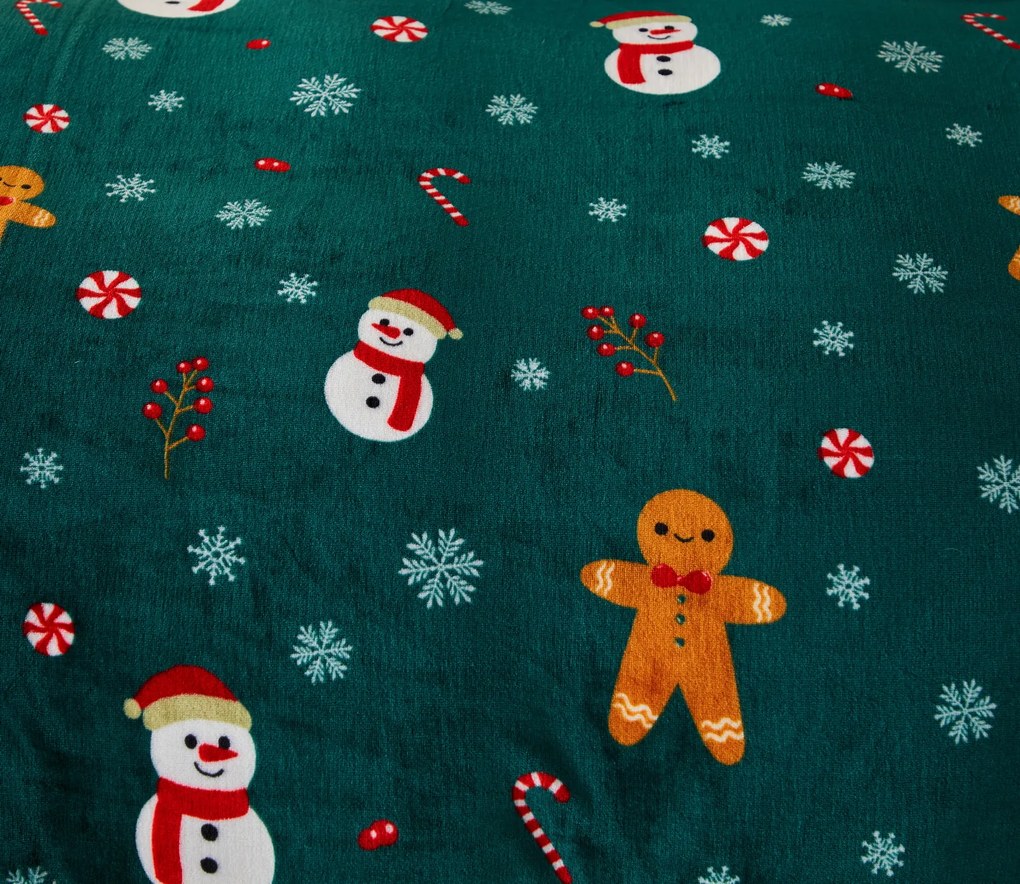 2 db-os Mikroplüss Ágyneműhuzat Szett SNOWMAN AND GINGERBREAD zöld + mikroplüss lepedő SOFT 180x200 cm fehér, franciaágy