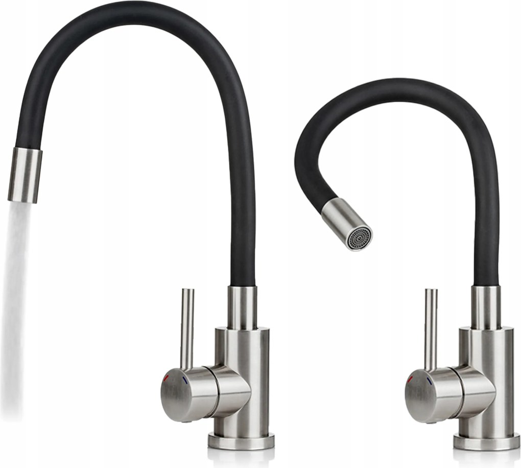 Tess álló konyhai csaptelep forgatható kifolyócsővel mosogatóhoz, fekete