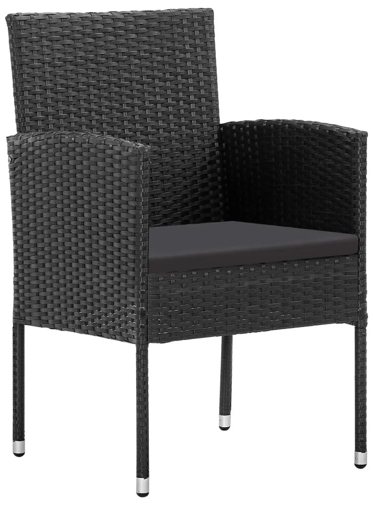 4 db fekete polyrattan kerti szék fekete párnákkal