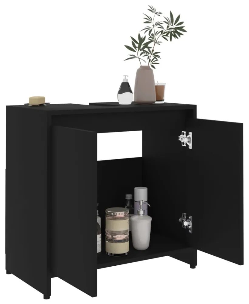 fekete szerelt fa fürdőszobaszekrény 60 x 33 x 61 cm
