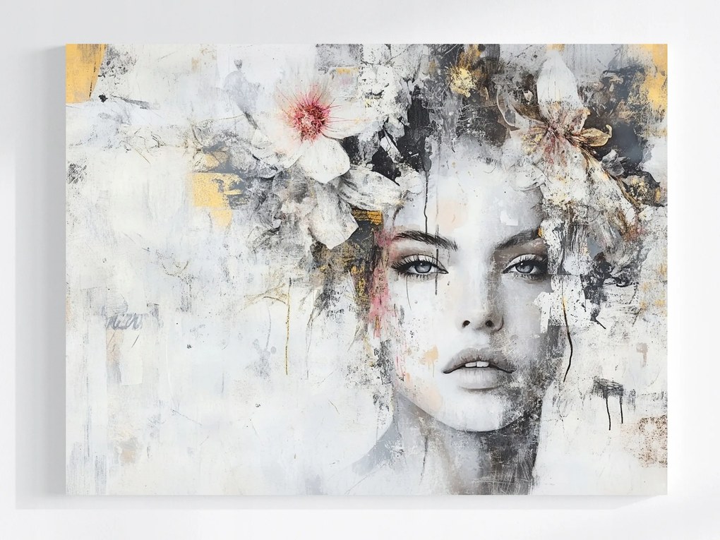 Vászonkép Canvas Nő Portré Virágok Vintage Retro Shabby 100x75