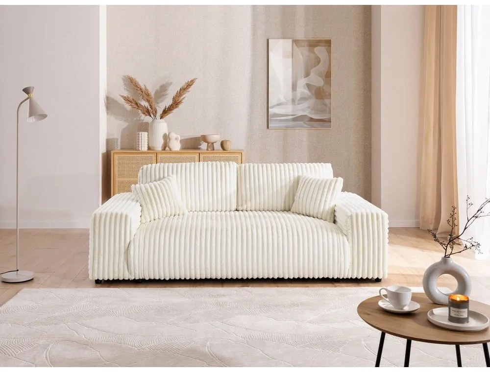Krémszínű kordbársony kanapé 213 cm Justin – Ropez