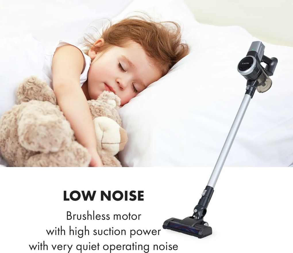 Klarstein Clean Butler 4G Silent, vezeték nélküli porszívó, 16 kPa, 0,8 l, HEPA10, fekete