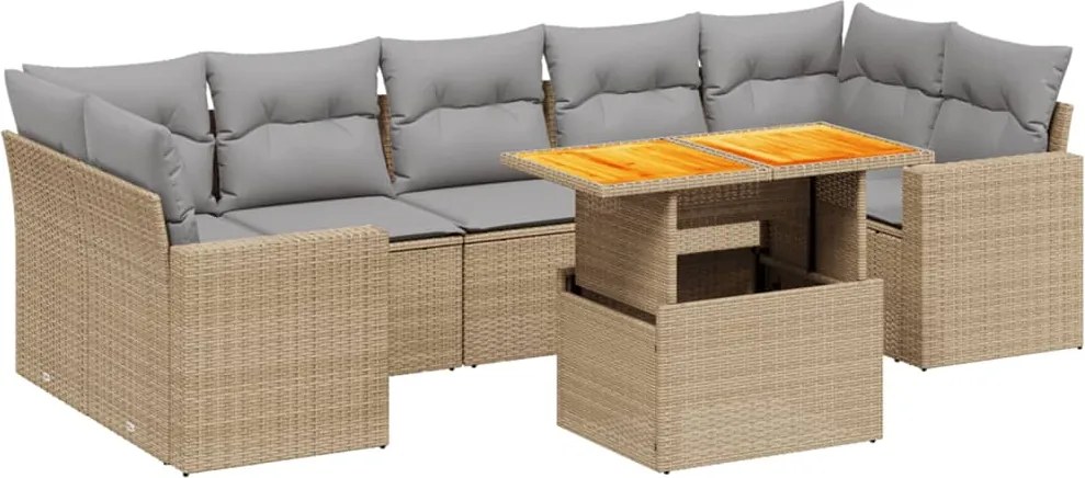 vidaXL 8 részes bézs polyrattan kerti ülőgarnitúra párnával