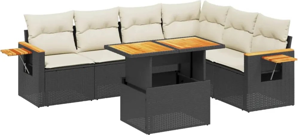 vidaXL 7 részes fekete polyrattan kerti ülőgarnitúra párnával