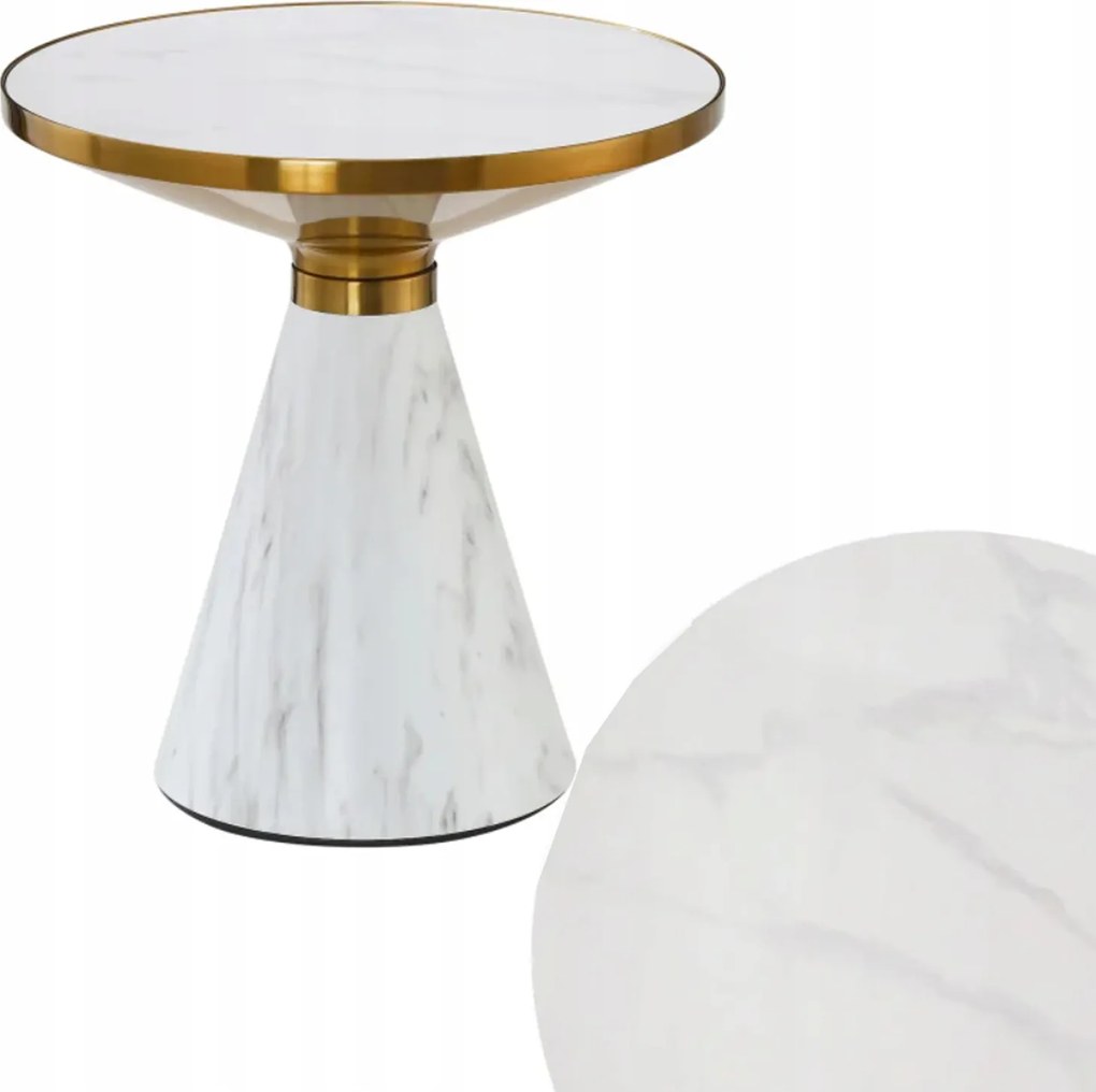 Dohányzóasztal Glamour Arany Fehér Márvány 50cm stabil Homla