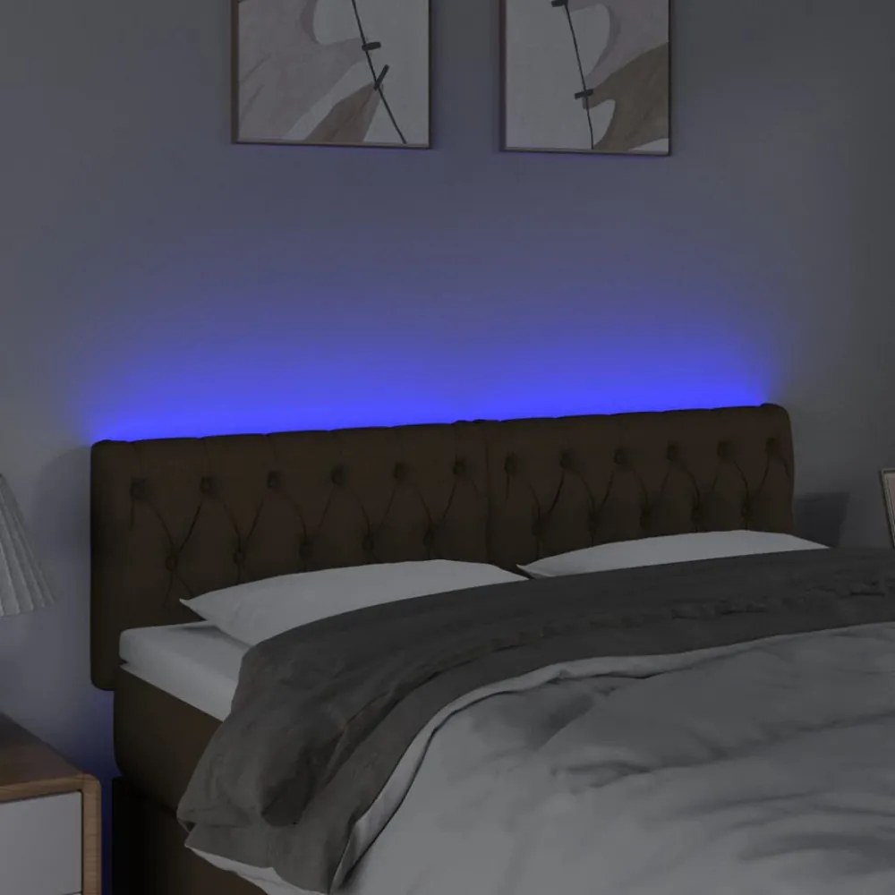 sötétbarna szövet LED-es fejtámla 144 x 7 x 78/88 cm