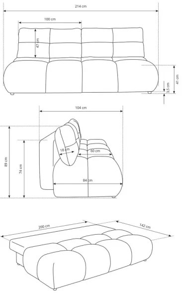 NUORO zöld, kihúzható háromszemélyes kanapé tárolórésszel