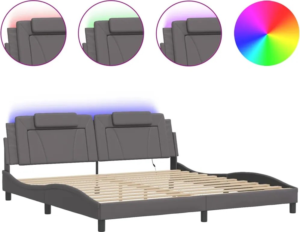vidaXL szürke ágykeret Viana LED-ekkel matrac nélkül 200 x 200 cm
