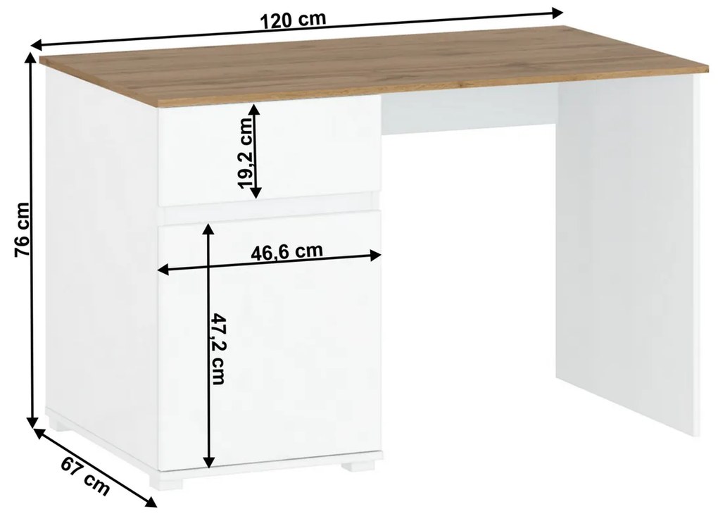 VILGO 1D1S120 íróasztal, fényes fehér