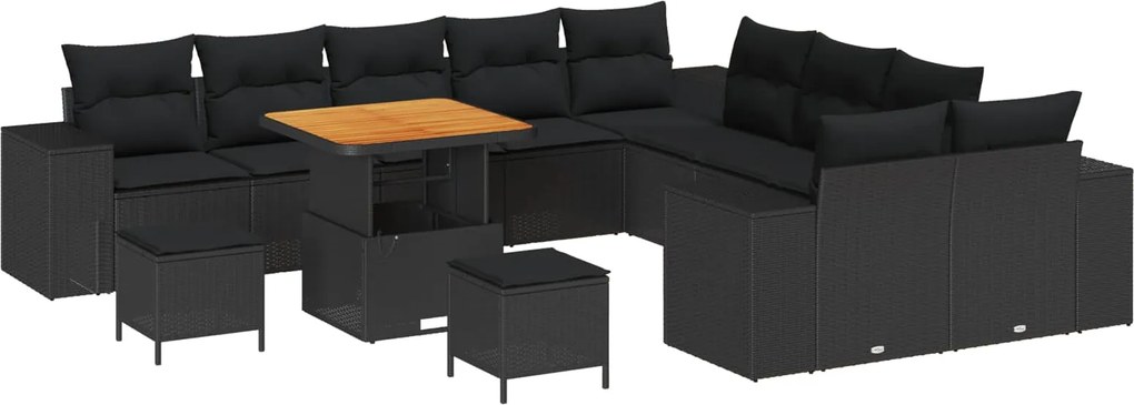 vidaXL Kerti Kanapé Szett párnával 13 pcs Fekete polirattan