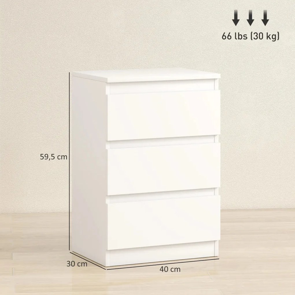 HOMCOM Éjjeliszekrények, 2 db-os szett, 3 fiókkal, 40 x 30 x 59,5cm, fehér