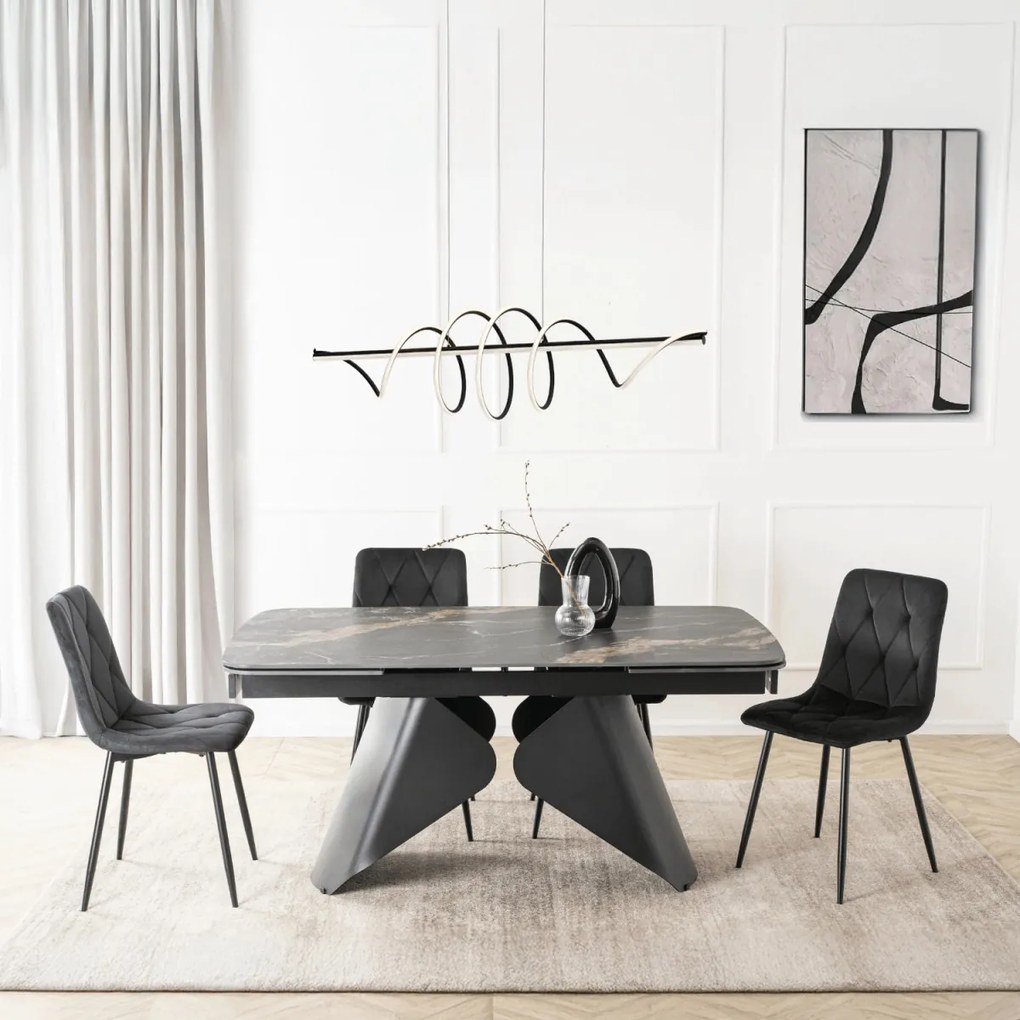 Kihúzható kerámia étkezőasztal 160–240 cm méretben, fekete márvány/fekete színben VERONA
