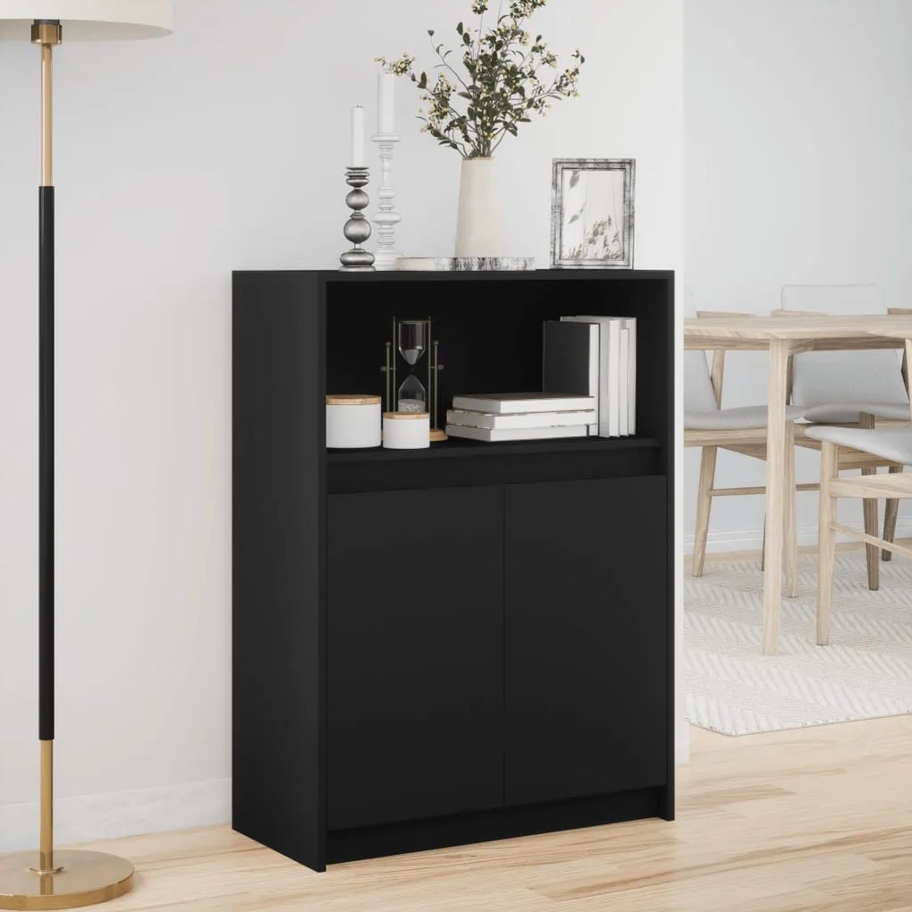fekete szerelt fa tálalószekrény LED-del 72 x 34 x 100 cm