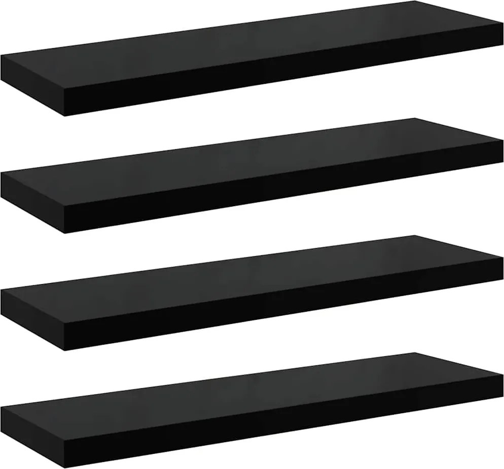 vidaXL 4 db magasfényű fekete MDF fali polc 90 x 23,5 x 3,8 cm