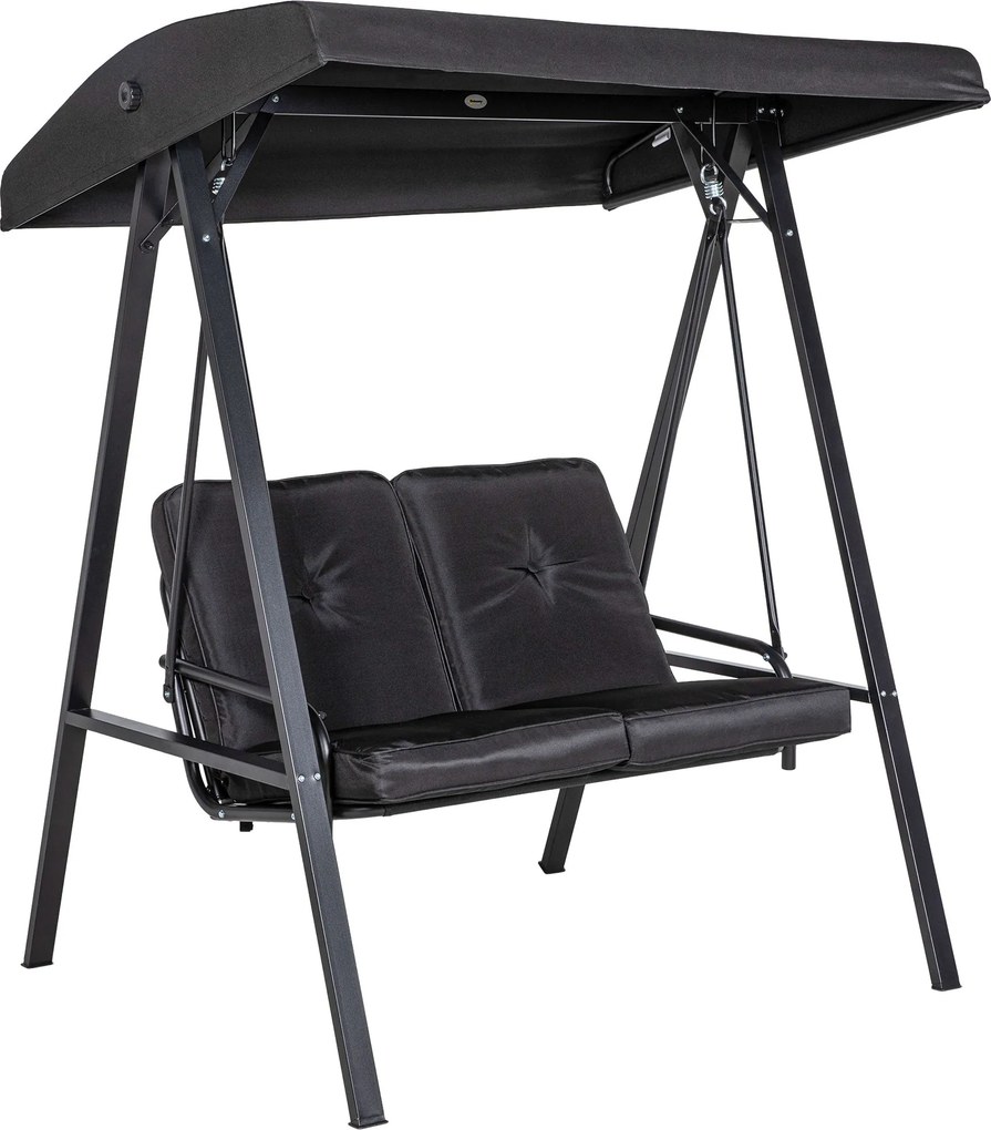 Outsunny Hollywood Hintaágy 2 Személyes, Állítható Napernyővel, Párnákkal, 220 kg Teherbírású Hinta Pad, Tökéletes Kertbe, Erkélyre, Fekete, 145 x 116