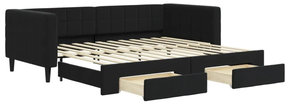 fekete kihúzható bársony heverő fiókkal 90 x 200 cm