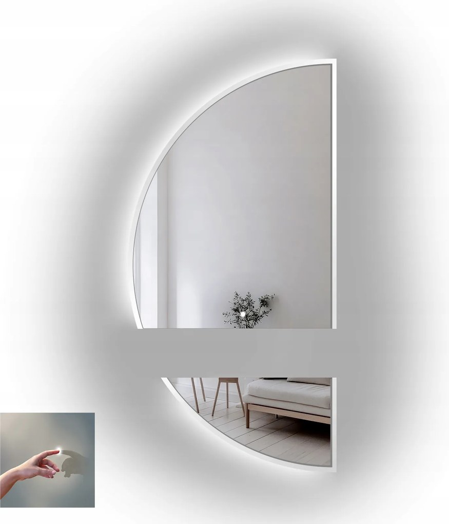 Doppio félkör alakú tükör fehér Mdf keretben, két részből álló Led 80X160