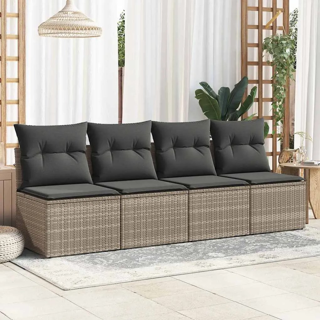 vidaXL 2 részes szürke polyrattan akácfa kerti ülőgarnitúra párnákkal