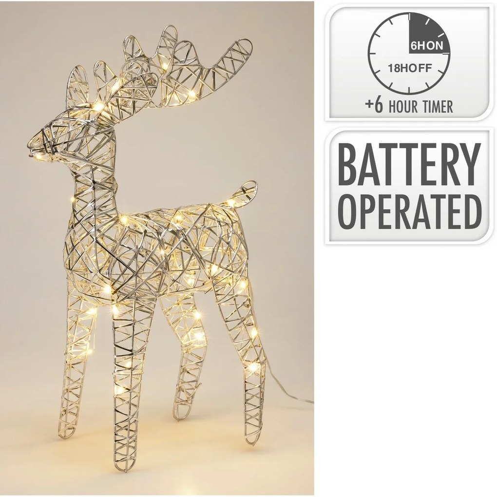 Karácsonyi világító rénszarvas Silver, 37 x 24 cm,30 mikro LED, elemes