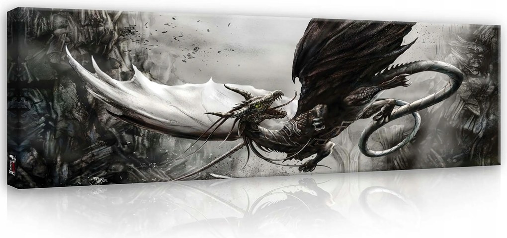 Vászonkép 145x45 Sárkány koponya romok csata fantasy sötét feszes szárnyak