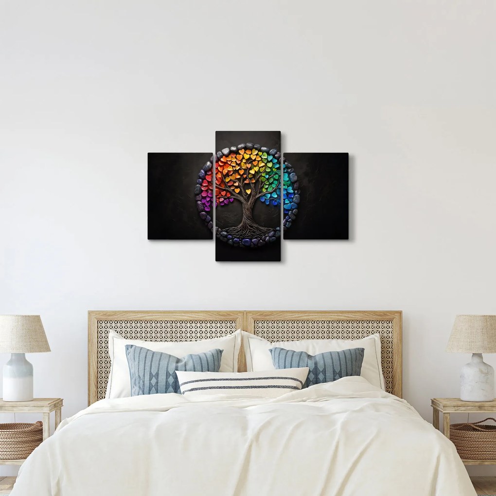 Kép – Fa színes szívekkel (90x60 cm)