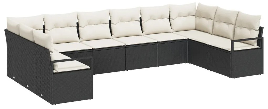 Kanapé Szett párnával 10 pcs Fekete polirattan