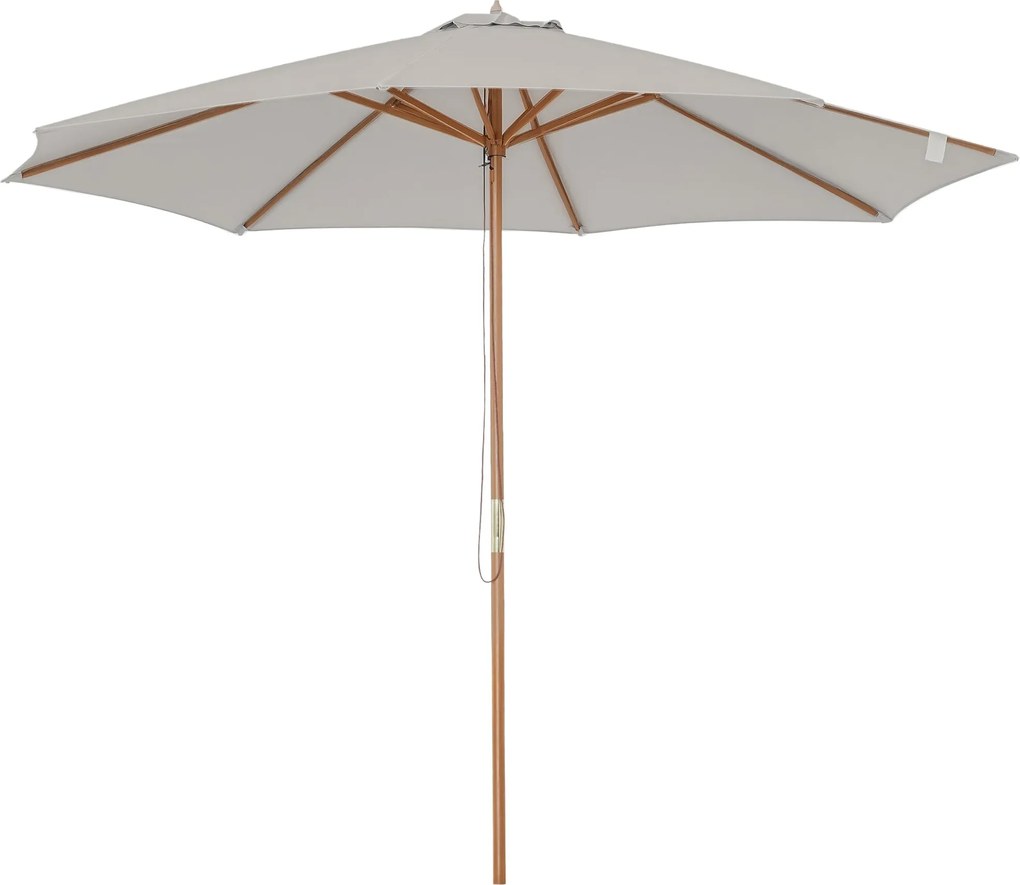 Outsunny Napernyő Ø 300 cm, UV védelemmel ellátott napernyő, fából készült erkélyi napernyő, stabil piaci napernyő, napvédelem a strandra, teraszra, k