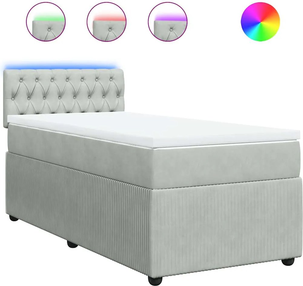 vidaXL világosszürke bársony rugós ágy matraccal 90 x 200 cm