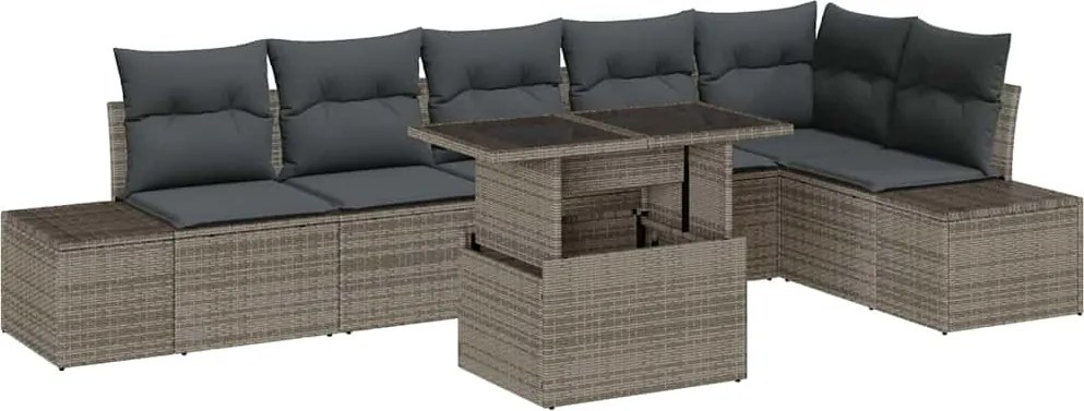 vidaXL Kerti Kanapé Szett párnával tárolóval 7 pcs Szürke polirattan