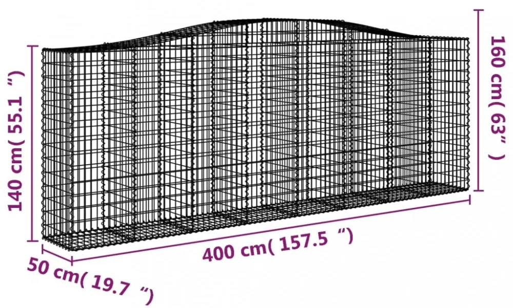 5 db íves horganyzott vas gabion kosár 400x50x140/160 cm