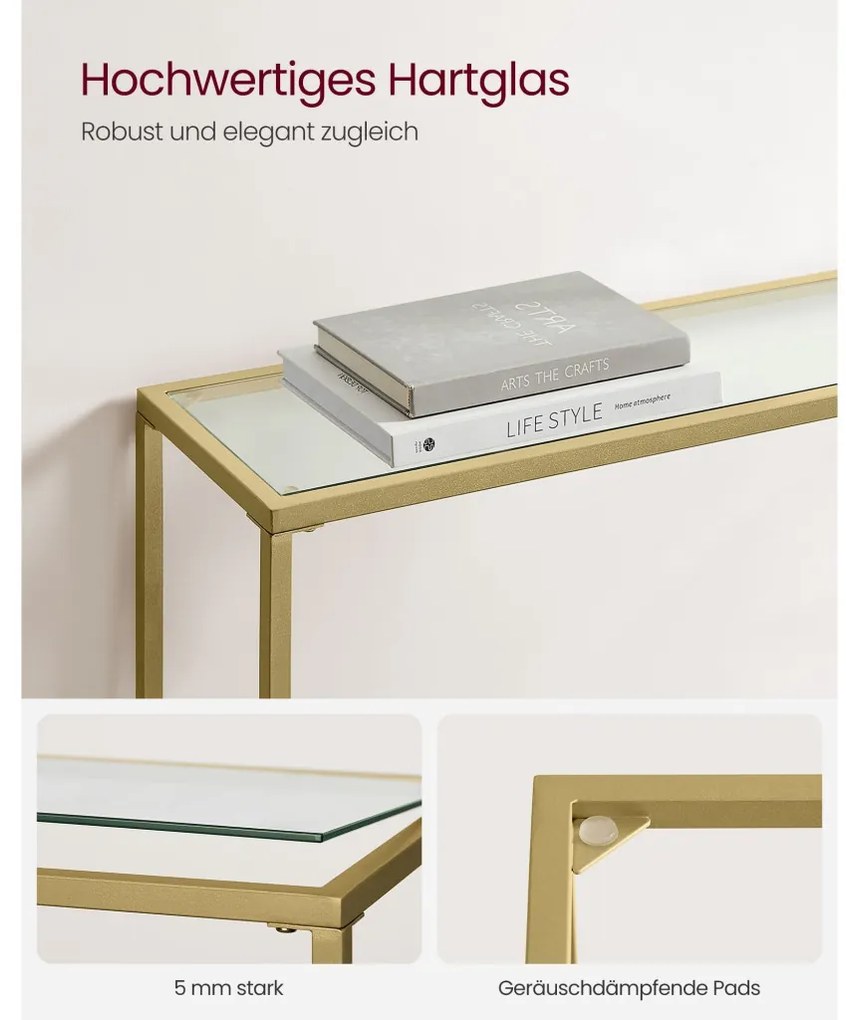 Konzolasztal edzett üveglappal, óarany 100x20x80cm