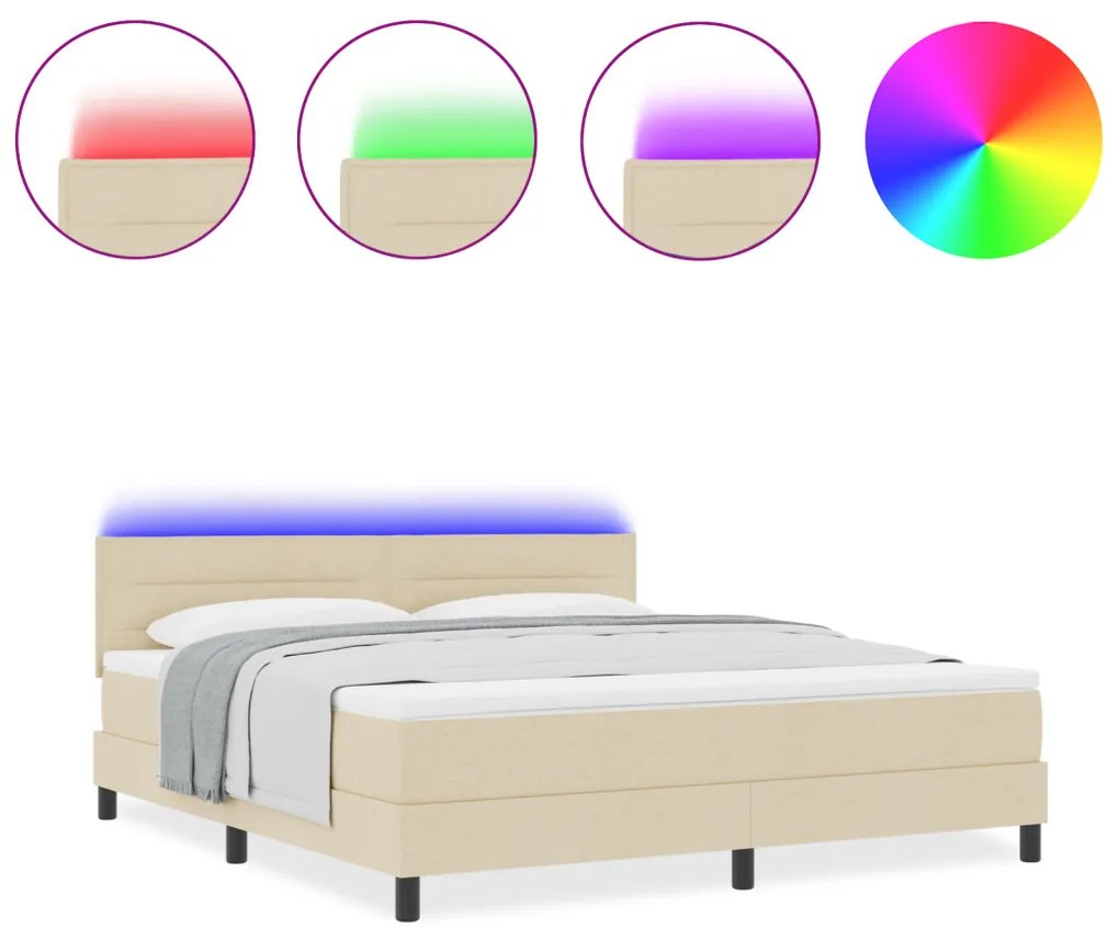 Boxspring Ágy Matraccal & LED Bézs 180x200 cm Szövet