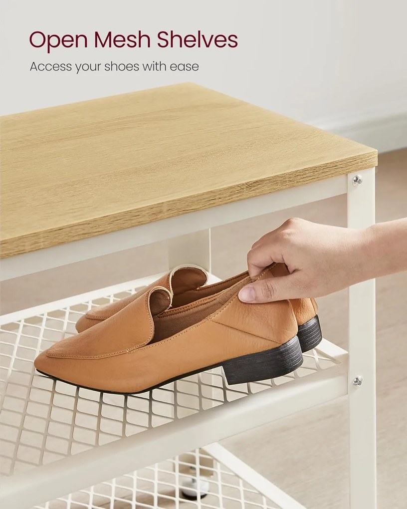 2 polcos Cipőtartós pad, 30 x 73 x 45 cm tölgy bézs és klasszikus fehér