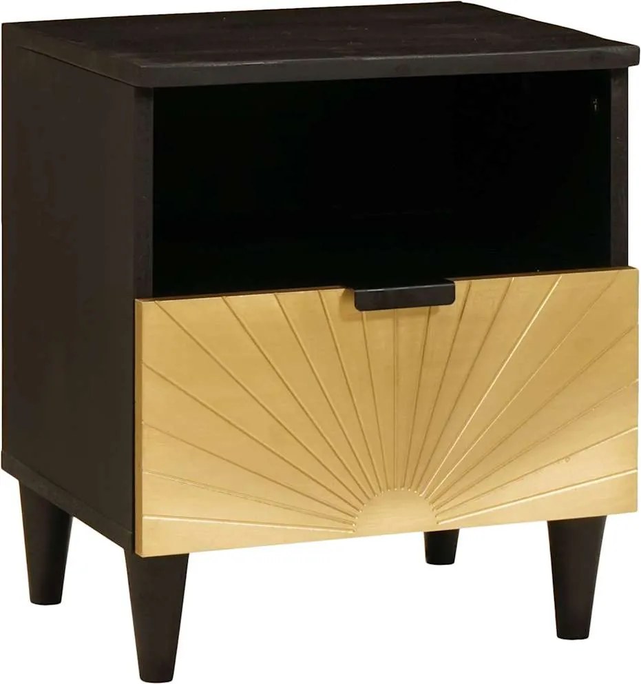 vidaXL Éjjeliszekrény Fekete és Arany 40 x 33 x 46 cm Tömör akácfa