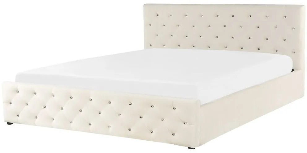 Franciaágy 180 cm AMESIA (bézs) (ágyráccsal és tárolóhellyel). 1023466