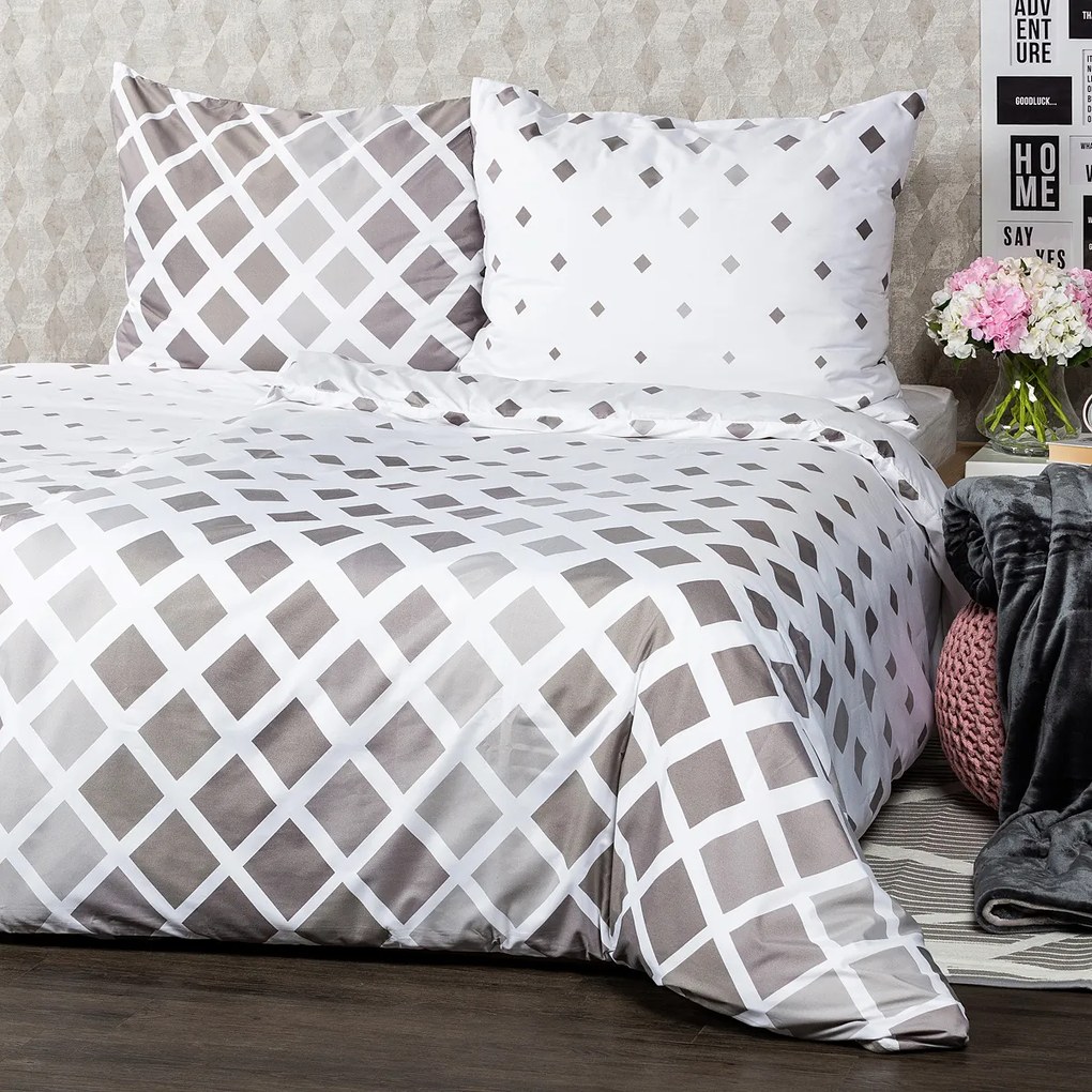 4Home Geometric szürke micro ágynemű, 220 x 200 cm, 2 db 70 x 90 cm