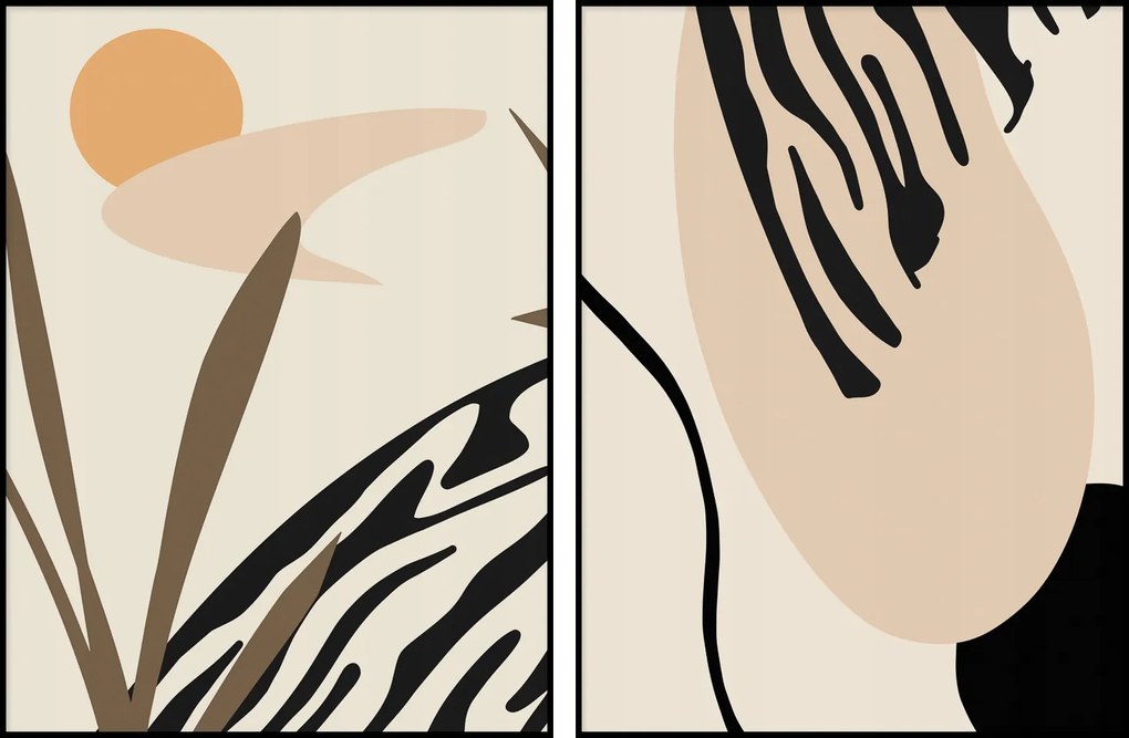 Poszter absztrakt grafika boho diptichon 2db- 13x18