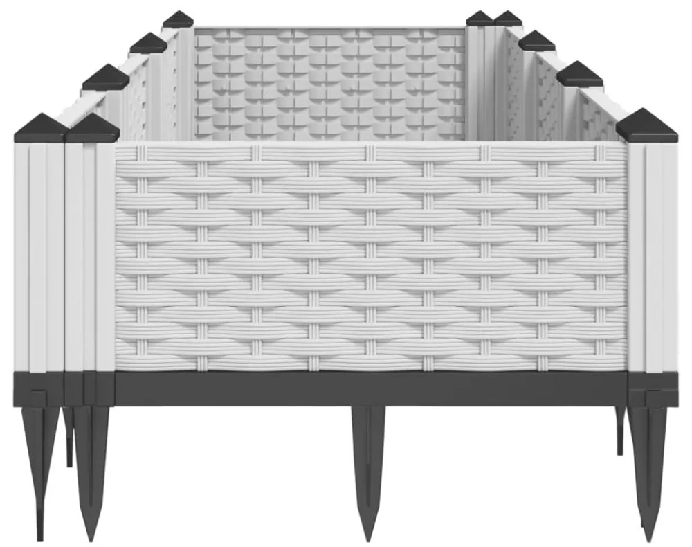 fehér polipropilén kerti virágláda cövekekkel 125x40x28,5 cm