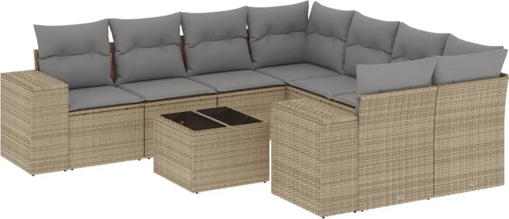 vidaXL 9 részes bézs polyrattan kerti ülőgarnitúra párnákkal